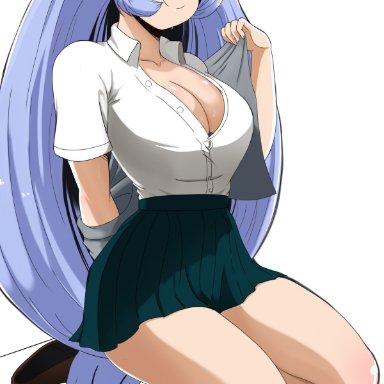 1girls, big breasts, blue eyes, blue hair, breasts, female only, long hair, my hero academia, nejire hado, school uniform, schoolgirl, the amazing gambit