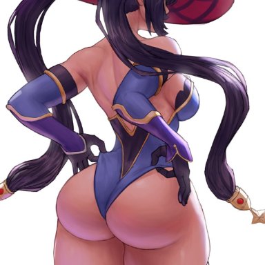 1girls, 2021, adjusting clothes, artist signature, ass, ass focus, ass shot, back, back view, black hair, breasts, bubble butt, detached sleeves, female, female focus