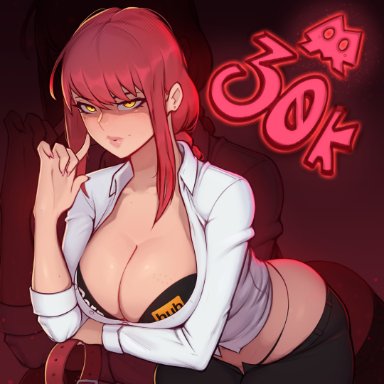 chainsaw man, pornhub, makima (chainsaw man), mixplin, 1girls, big breasts, braided hair, breasts, eye contact, female, female only, long hair, looking at viewer, red hair, solo