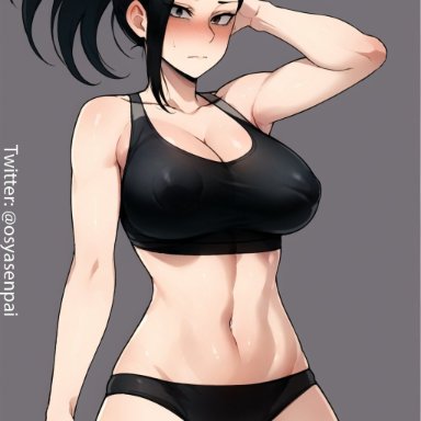 my hero academia, momo yaoyorozu, osyasenpai, stable diffusion, 1girls, big breasts, black eyes, black hair, black underwear, breasts, cleavage, dark hair, female, female only, long hair