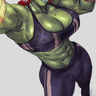 original, orc (virgoart1509), original character, virgoart1509, 1girls, abs, big breasts, breasts, cleavage, clothed, clothing, female, female only, flexing, green-skinned female