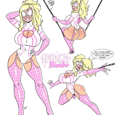 spider-man (series), original character, aeolus06, 1girls, armpits, ass, big ass, big breasts, big butt, big hair, bimbo, blonde hair, boob window, butt, garter straps