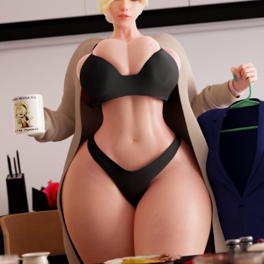 overwatch, overwatch 2, angela ziegler, mercy, sampples, 1girls, blonde female, blonde hair, blue eyes, breakfast, coffee, female, female focus, female only, hips