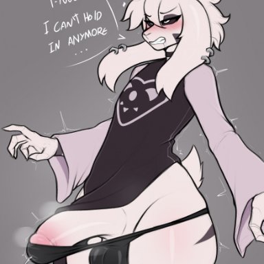 undertale, undertale (series), asriel dreemurr (god form), oro97, anthro, balls, big penis, black sclera, boss monster, bovid, caprine, clothing, ear piercing, femboy, fur