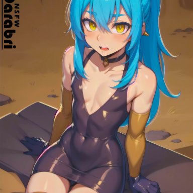 patreon, rimuru tempest, darabri, 1boy, abstract background, bangs, blue hair, blush, collar, cute, detailed background, dress, femboy, feminine male, girly