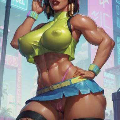 overwatch, overwatch 2, pharah, aiporndude, abs, armpits, bangs, big ass, big breasts, big butt, big thighs, bracelet, brown body, brown hair, brown skin