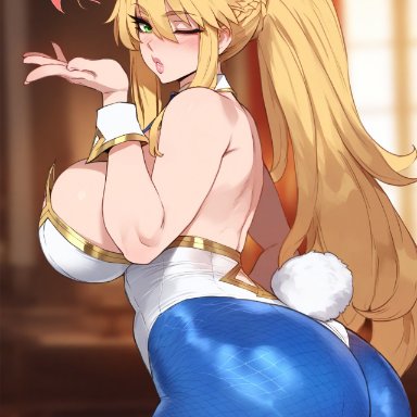 fate (series), fate/grand order, artoria pendragon, artoria pendragon (lancer), floox, 1girls, ass, blonde hair, breasts, bunny ears, bunny girl, bunnysuit, dat ass, female, female only