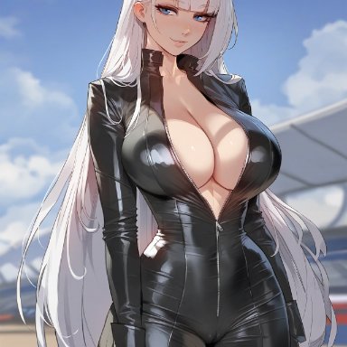 azur lane, shoukaku (azur lane), floox, 1girls, blue eyes, bodysuit, breasts, female, female only, hips, huge breasts, light skin, light-skinned female, long hair, thick thighs