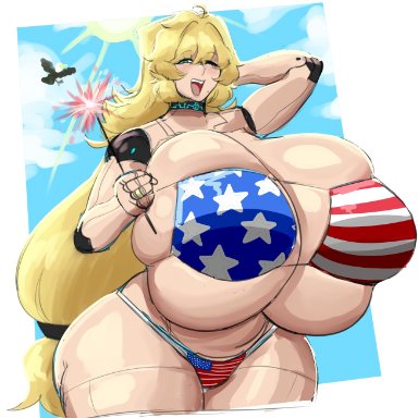 4th of july, spring (s elbeej), s elbeej, 1girls, american flag bikini, ass, big ass, big breasts, bikini, blonde hair, breasts, cleavage, fat ass, female, female focus